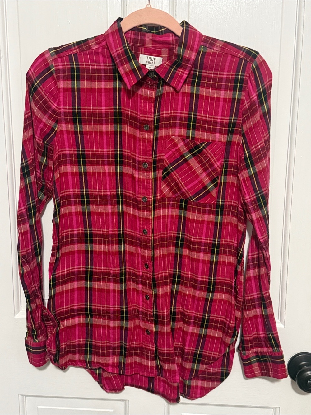 True Craft Red and Black Plaid Button-Down Shirt